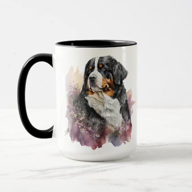 BEAUTIFUL WATERCOLOR BERNESE MOUNTAIN DOG MUG (Left)