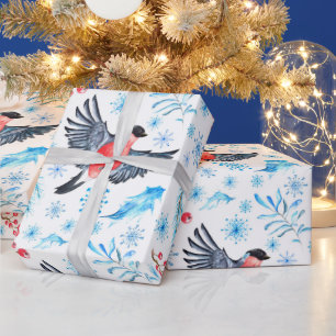 Beautiful Watercolor Bird Christmas Wrapping Paper