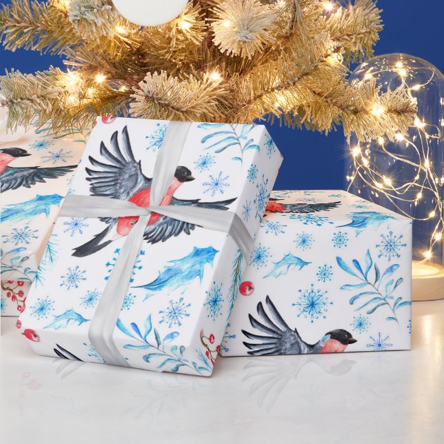 Beautiful Watercolor Bird Christmas Wrapping Paper (Holidays)