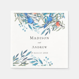 Beautiful Watercolor Birds and Foliage Wedding Napkin