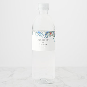 Beautiful Watercolor Birds and Foliage Wedding Water Bottle Label