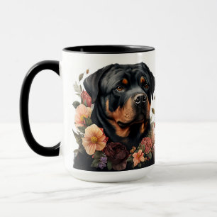 BEAUTIFUL WATERCOLOR BLACK & TAN ROTWEILLER DOG MUG
