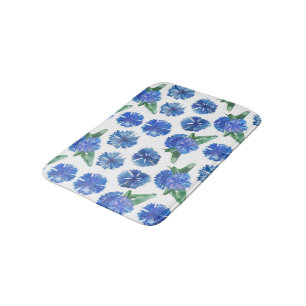 Beautiful watercolor blue cornflowers bath mat