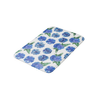 Beautiful watercolor blue cornflowers bath mat