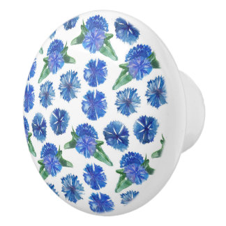 Beautiful watercolor blue cornflowers ceramic knob