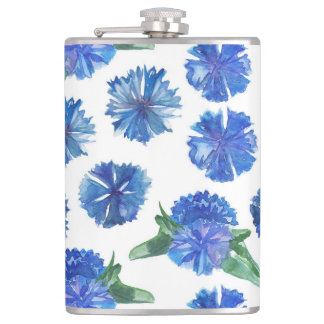 Beautiful watercolor blue cornflowers hip flask