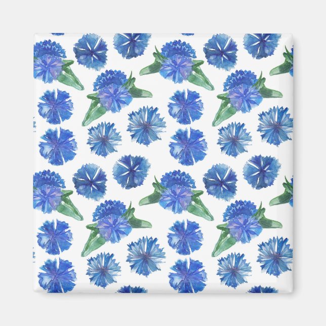 Beautiful watercolor blue cornflowers magnet (Front)