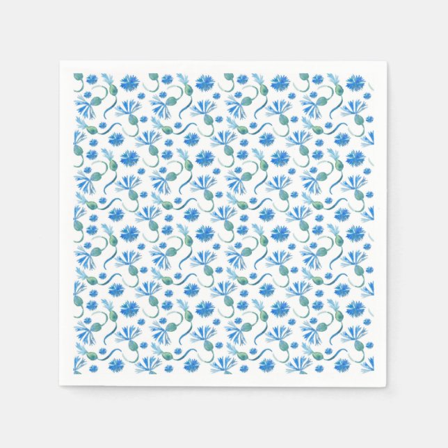 Beautiful Watercolor Blue cornflowers Napkin (Front)