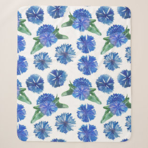 Beautiful watercolor blue cornflowers sherpa blanket