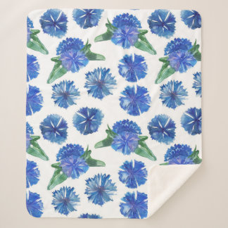 Beautiful watercolor blue cornflowers sherpa blanket