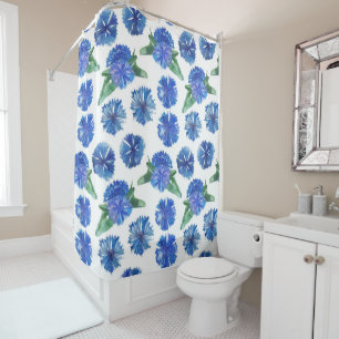 Beautiful watercolor blue cornflowers shower curtain