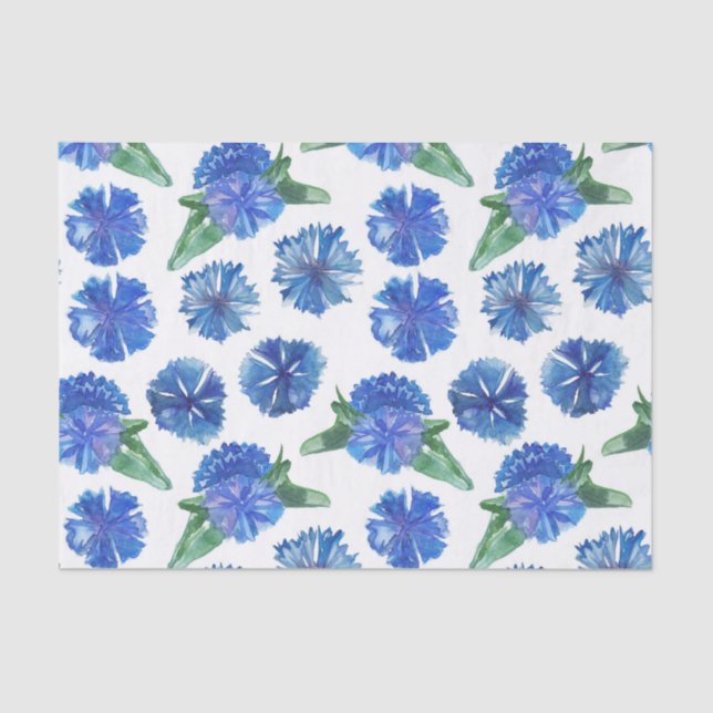 Beautiful watercolor blue cornflowers tissue paper (Front)