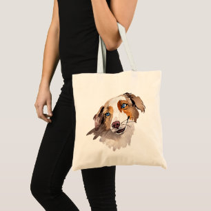 Beautiful Watercolor Blue Eyed Australian Shepherd Tote Bag