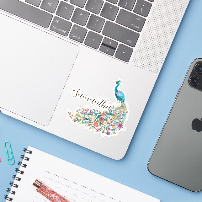 Beautiful watercolor blue peacock I (Laptop w/ iPhone)