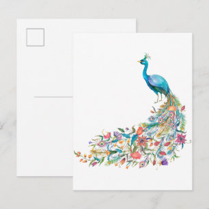 Beautiful watercolor blue peacock I Postcard