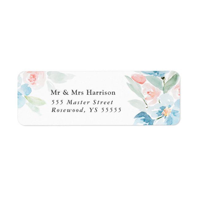 Beautiful watercolor blush roses and blue flowers (Front)