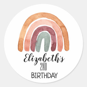 Beautiful Watercolor Boho Rainbow Birthday   Classic Round Sticker