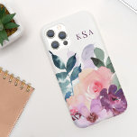 Beautiful Watercolor Botanical Florals   Monogram Case-Mate iPhone 14 Case<br><div class="desc">This beautiful phone case features a classic white background,  beautiful watercolor botanical bouquet in shades of green,  pink,  and purple with your monogram in elegant typography.  Add your initials to customise this design. It also makes a wonderful birthday or holiday gift!</div>