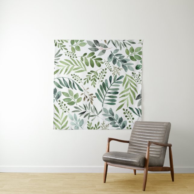 Beautiful Watercolor Botanical Leaves  Tapestry (In Situ)