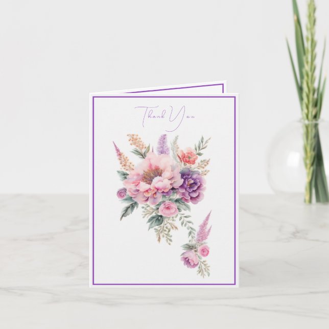 Beautiful Watercolor Bouquet Floral   Thank You Card (Front)