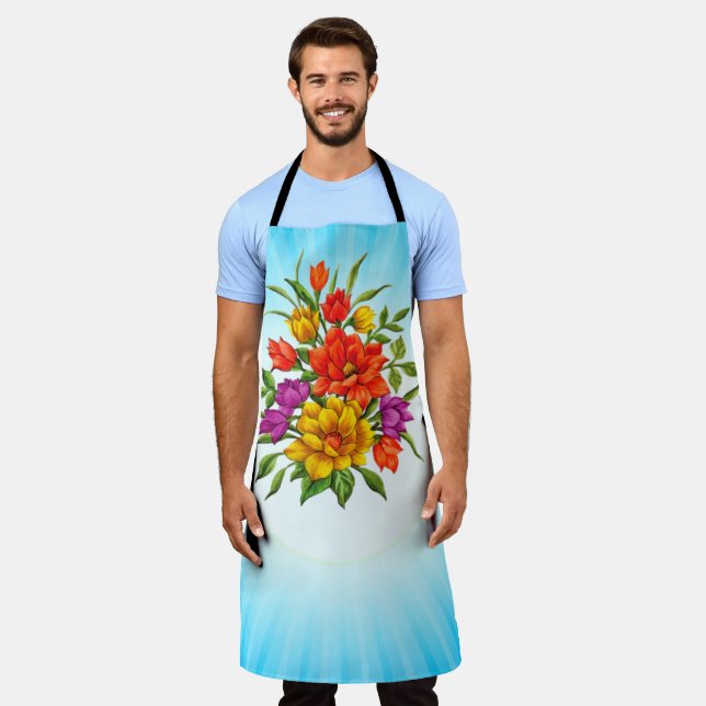 Beautiful Watercolor Bouquet Of Flowers-34123 Apron (Worn)
