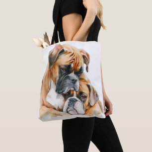 BEAUTIFUL WATERCOLOR BROWN BOXER DOGS TOTE BAG