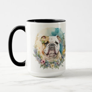 BEAUTIFUL WATERCOLOR BROWN WHITE BULLDOG DOG MUG