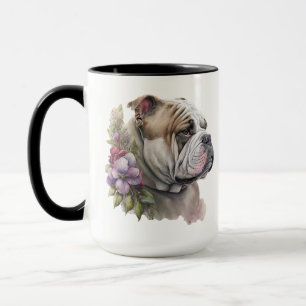BEAUTIFUL WATERCOLOR BROWN WHITE BULLDOG DOG MUG