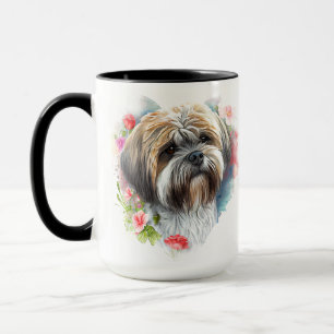 BEAUTIFUL WATERCOLOR BROWN WHITE LHASA APSO DOG MUG
