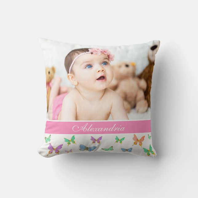 Beautiful Watercolor Butterflies/Custom Photo Cushion (Front)
