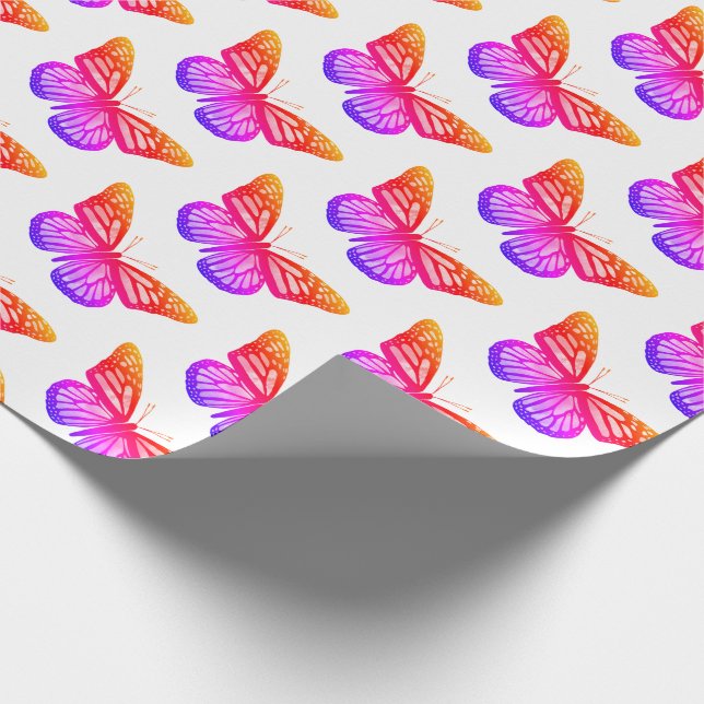 Beautiful Watercolor Butterflies Pattern Hot Pink Wrapping Paper (Corner)
