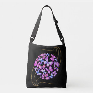 Beautiful Watercolor Butterflies with Gold Bling Crossbody Bag