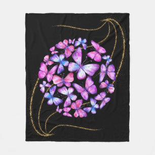 Beautiful Watercolor Butterflies with Gold Bling Fleece Blanket