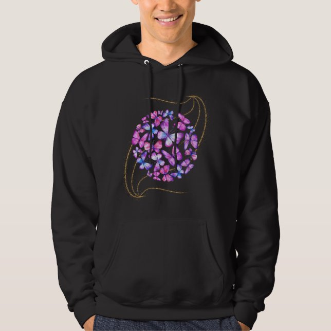 Beautiful Watercolor Butterflies with Gold Bling Hoodie (Front)