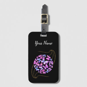 Beautiful Watercolor Butterflies with Gold Bling Luggage Tag