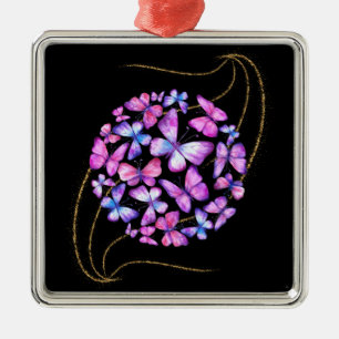 Beautiful Watercolor Butterflies with Gold Bling Metal Tree Decoration