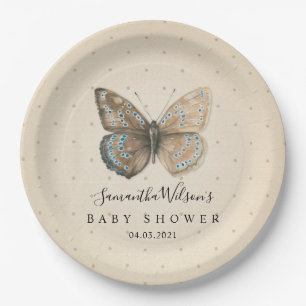 Beautiful Watercolor Butterfly Baby Shower Paper Plate
