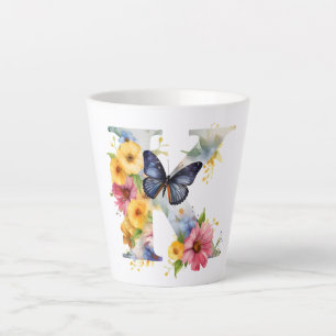 Beautiful Watercolor Butterfly Monogram Latte Mug