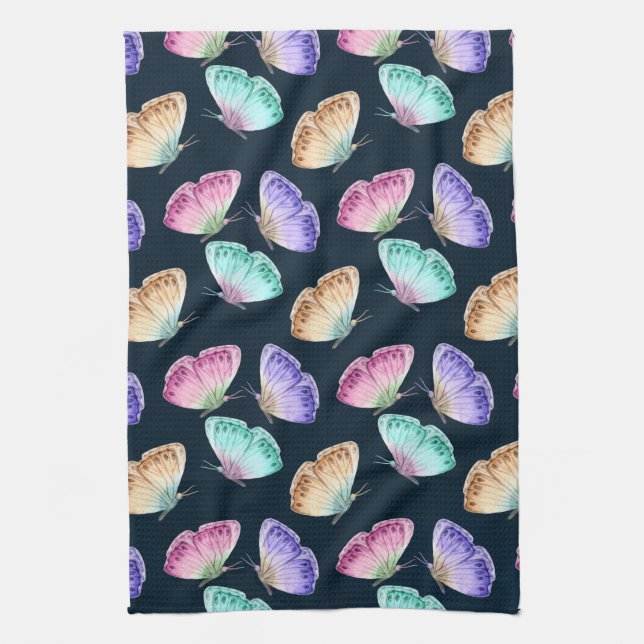 Beautiful Watercolor Butterfly Pattern Tea Towel (Vertical)