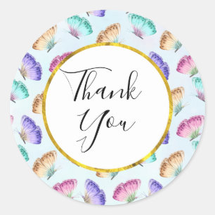 Beautiful Watercolor Butterfly Pattern Thank You Classic Round Sticker