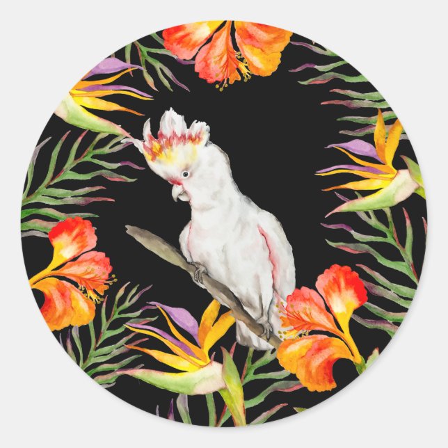  Beautiful watercolor cacatau parrot hand drawing Classic Round Sticker (Front)