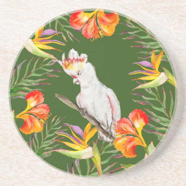  Beautiful watercolor cacatau parrot hand drawing Coaster (Front)