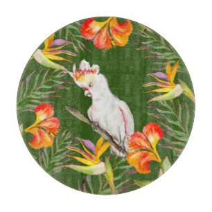  Beautiful watercolor cacatau parrot hand drawing Cutting Board
