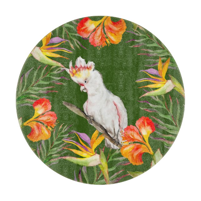  Beautiful watercolor cacatau parrot hand drawing Cutting Board (Front)