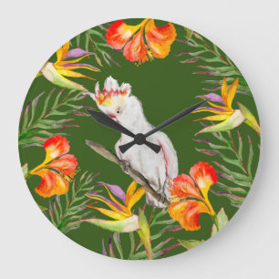  Beautiful watercolor cacatau parrot hand drawing Large Clock