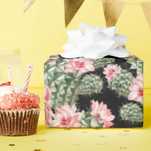 Beautiful Watercolor Cactus Pattern Pink Green   Wrapping Paper