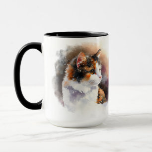 BEAUTIFUL WATERCOLOR CALICO CAT FACE MUG