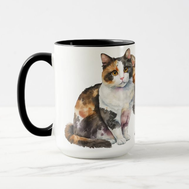 BEAUTIFUL WATERCOLOR CALICO CATS MUG (Left)