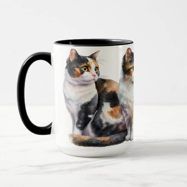 BEAUTIFUL WATERCOLOR CALICO CATS MUG (Left)