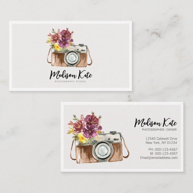 Beautiful Watercolor Camera Business Cards (Front/Back)